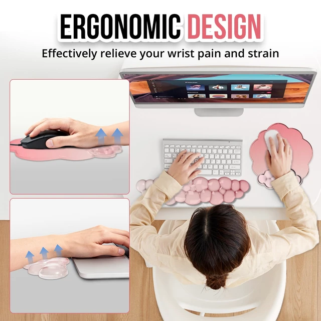 Alt view image 5 of 6 - Gel Keyboard and Mouse Wrist Rest Set for Computer, Gradient Rose Red Cloud Mouse Pad with Wrist Rest, Ergonomic Design, Waterproof, Non-Slip, Easy to Clean, Typing Comfort for Office and Gaming