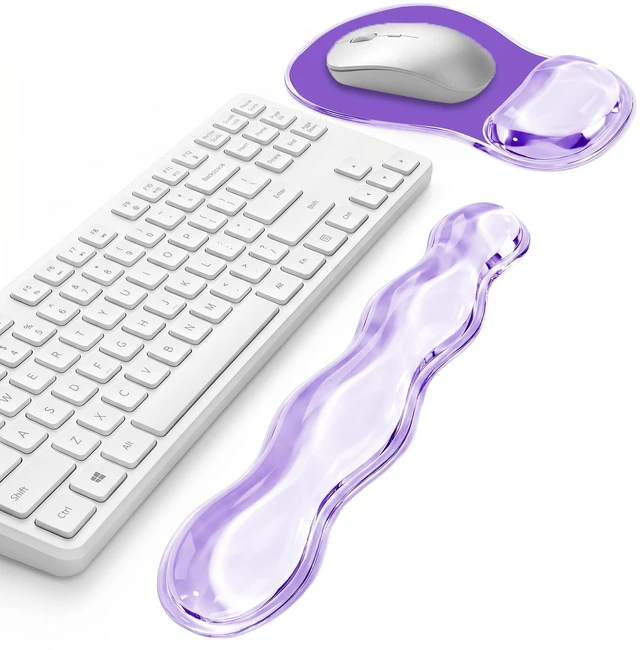 Main image of Gel Keyboard and Mouse Wrist Rest Set for Computer, Purple Wavy Mouse Pad with Wrist Rest, Ergonomic Design, Waterproof, Non-Slip, Easy to Clean, Typing Comfort for Office and Gaming
