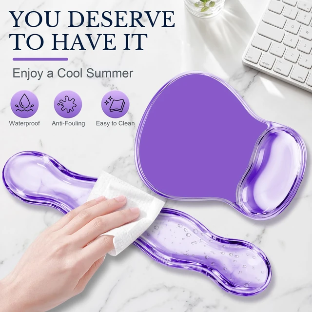 Alt view image 4 of 7 - Gel Keyboard and Mouse Wrist Rest Set for Computer, Purple Wavy Mouse Pad with Wrist Rest, Ergonomic Design, Waterproof, Non-Slip, Easy to Clean, Typing Comfort for Office and Gaming