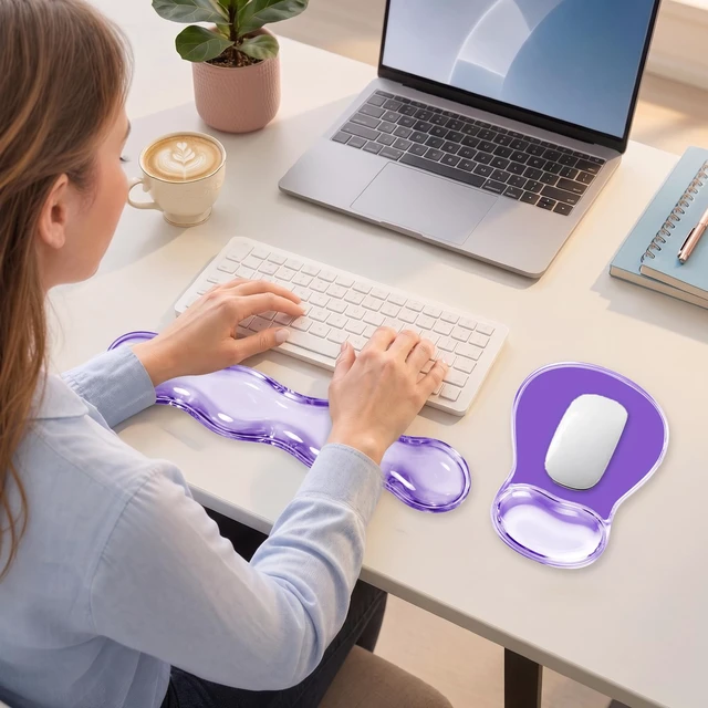 Alt view image 7 of 7 - Gel Keyboard and Mouse Wrist Rest Set for Computer, Purple Wavy Mouse Pad with Wrist Rest, Ergonomic Design, Waterproof, Non-Slip, Easy to Clean, Typing Comfort for Office and Gaming