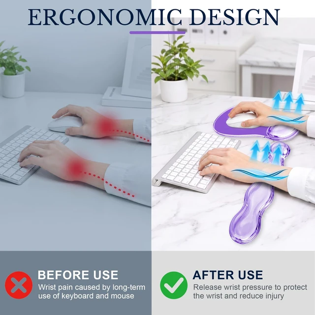 Alt view image 5 of 7 - Gel Keyboard and Mouse Wrist Rest Set for Computer, Purple Wavy Mouse Pad with Wrist Rest, Ergonomic Design, Waterproof, Non-Slip, Easy to Clean, Typing Comfort for Office and Gaming