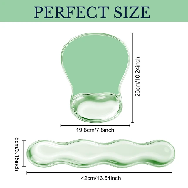 Alt view image 2 of 6 - Gel Keyboard and Mouse Wrist Rest Set for Computer, Green Wavy Mouse Pad with Wrist Rest, Ergonomic Design, Waterproof, Non-Slip, Easy to Clean, Typing Comfort for Office and Gaming