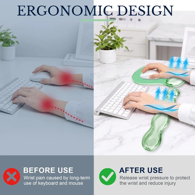 Alt view image 4 of 6 - Gel Keyboard and Mouse Wrist Rest Set for Computer, Green Wavy Mouse Pad with Wrist Rest, Ergonomic Design, Waterproof, Non-Slip, Easy to Clean, Typing Comfort for Office and Gaming