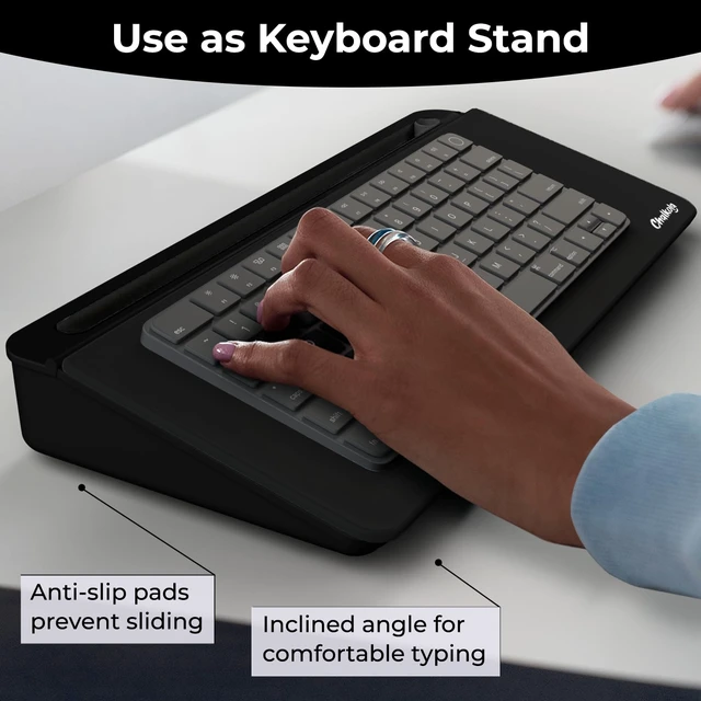 Alt view image 7 of 7 - Black Glass Desktop Whiteboard with Storage - Desk Organizer Buddy Dry Erase Board, Work Desk Organizers, Computer Keyboard Stand, Home Office Accessories, Workspace Desktop Buddy + 3 Markers