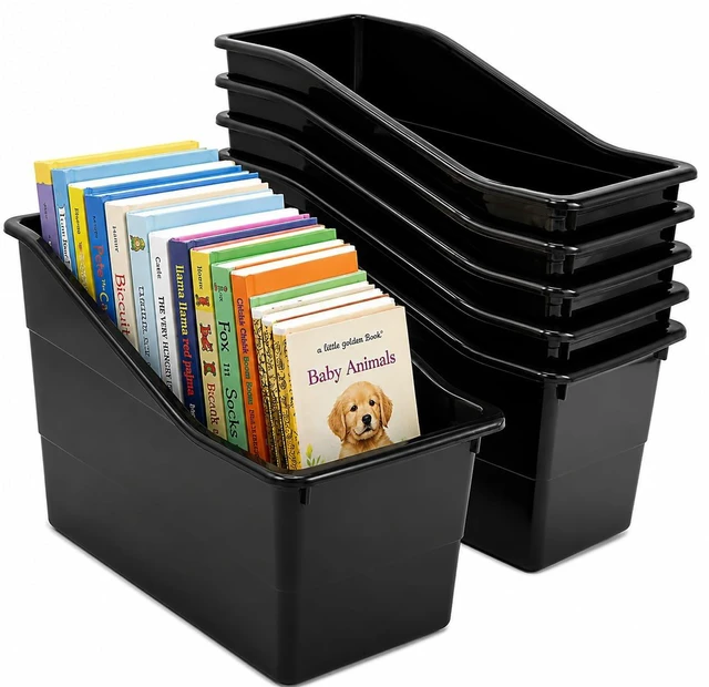 Main image of 6 Durable Book and Binder Holder, Files Book Bins for Classroom, Plastic Vertical Storage Book Organizer Folder Office Classroom Organization Containers Supplies (With Labels)