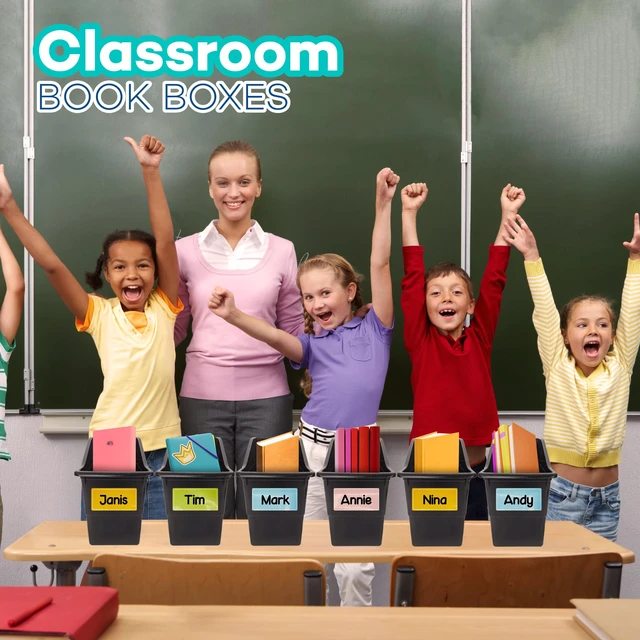 Alt view image 2 of 7 - 6 Durable Book and Binder Holder, Files Book Bins for Classroom, Plastic Vertical Storage Book Organizer Folder Office Classroom Organization Containers Supplies (With Labels)