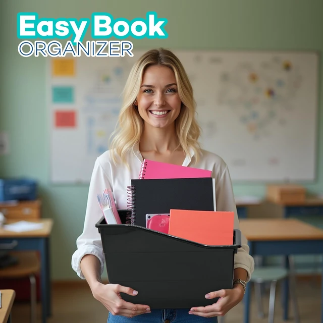 Alt view image 3 of 7 - 6 Durable Book and Binder Holder, Files Book Bins for Classroom, Plastic Vertical Storage Book Organizer Folder Office Classroom Organization Containers Supplies (With Labels)