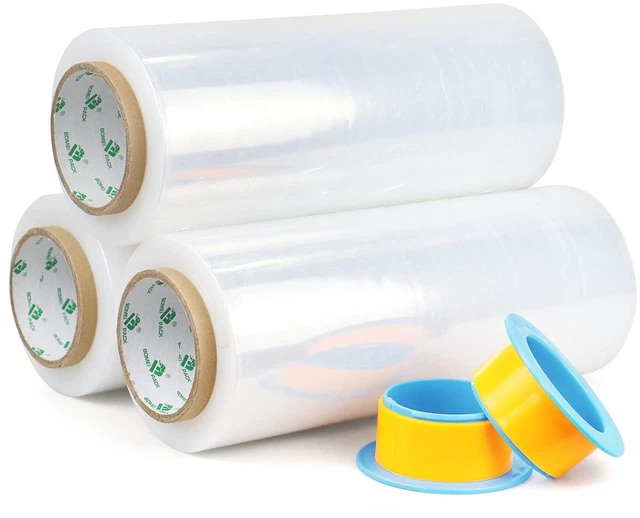 Alt view image 5 of 7 - Clear Stretch Wrap Industrial Strength 12" x 1000 Ft 3 Pack - 80 Gauge Thick - Clear Plastic Cling, Stretch Film Rolls for Packaging Moving Packing Pallets