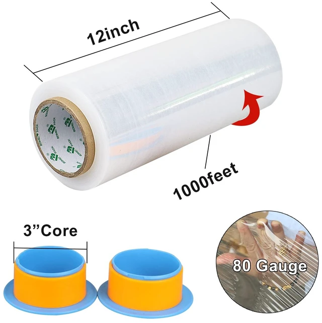 Alt view image 3 of 7 - Clear Stretch Wrap Industrial Strength 12" x 1000 Ft 3 Pack - 80 Gauge Thick - Clear Plastic Cling, Stretch Film Rolls for Packaging Moving Packing Pallets