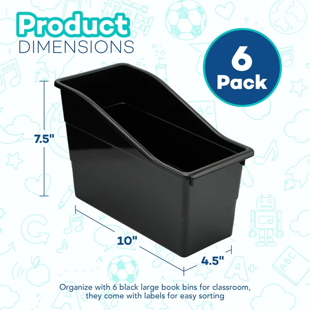 Alt view image 4 of 7 - 6 Durable Book and Binder Holder, Files Book Bins for Classroom, Plastic Vertical Storage Book Organizer Folder Office Classroom Organization Containers Supplies (With Labels)