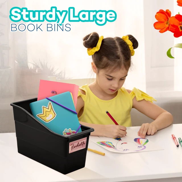 Alt view image 5 of 7 - 6 Durable Book and Binder Holder, Files Book Bins for Classroom, Plastic Vertical Storage Book Organizer Folder Office Classroom Organization Containers Supplies (With Labels)