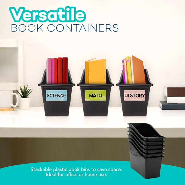 Alt view image 7 of 7 - 6 Durable Book and Binder Holder, Files Book Bins for Classroom, Plastic Vertical Storage Book Organizer Folder Office Classroom Organization Containers Supplies (With Labels)
