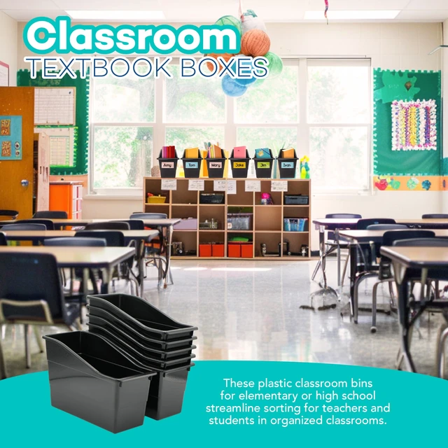 Alt view image 6 of 7 - 6 Durable Book and Binder Holder, Files Book Bins for Classroom, Plastic Vertical Storage Book Organizer Folder Office Classroom Organization Containers Supplies (With Labels)