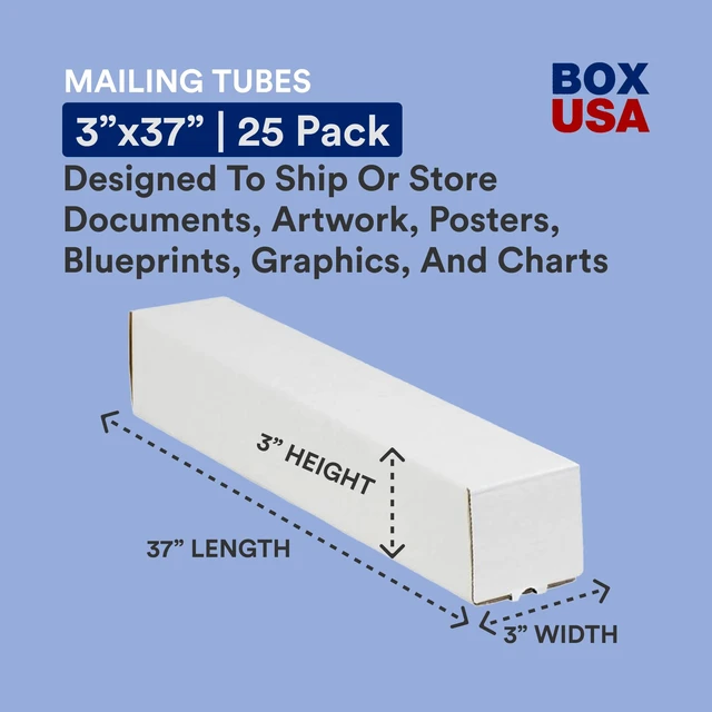 Alt view image 2 of 5 - Mailing Tubes, 37 L x 3 W x 3 H, 25-Pack Square Corrugated Tubes for Mailing and Storage of Blueprints