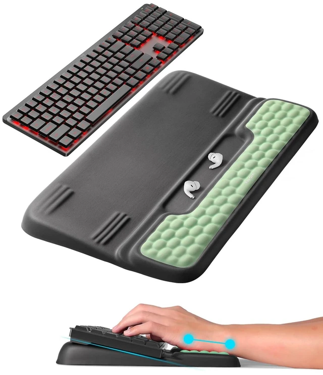 Main image of Keyboard Stand with Wrist Rest, Gaming Wrist Support Pad, Ergonomic Hand Rest Arm Soft Memory Foam for Palm Typing Comfort, Keyboard Riser Holder Lift Computer Desk Accessory Office Home-Green