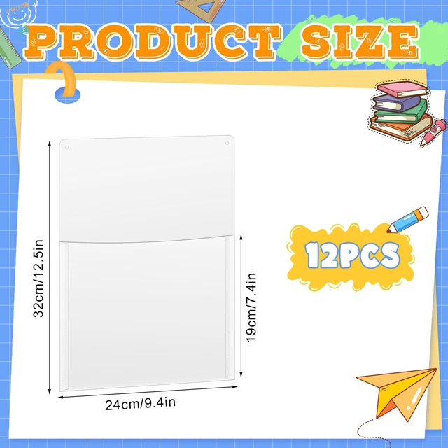 Alt view image 2 of 6 - 12 Pcs Clear Plastic Wall Pockets 12.6" x 9.4" File Holder Bulletin Boards Pockets, Hanging Wall Mounted, Mail Organizer, Classroom Office Supplies Storage, Back to School