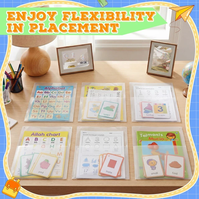 Alt view image 4 of 6 - 12 Pcs Clear Plastic Wall Pockets 12.6" x 9.4" File Holder Bulletin Boards Pockets, Hanging Wall Mounted, Mail Organizer, Classroom Office Supplies Storage, Back to School