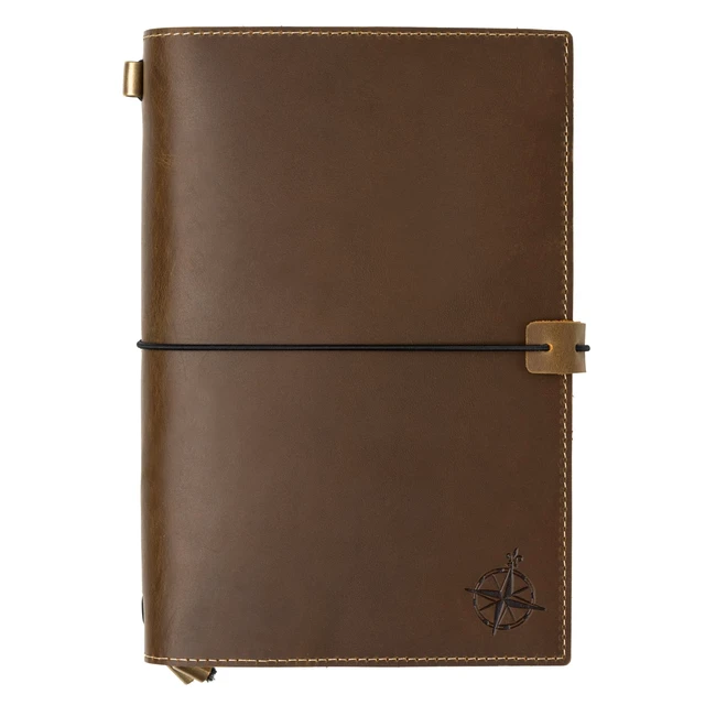 Alt view image 3 of 7 - A5 Refillable Journal Notebook with Pockets Genuine Brown Leather 6" x 8.5" (15 x 22cm) with 120 GSM Blank Inserts