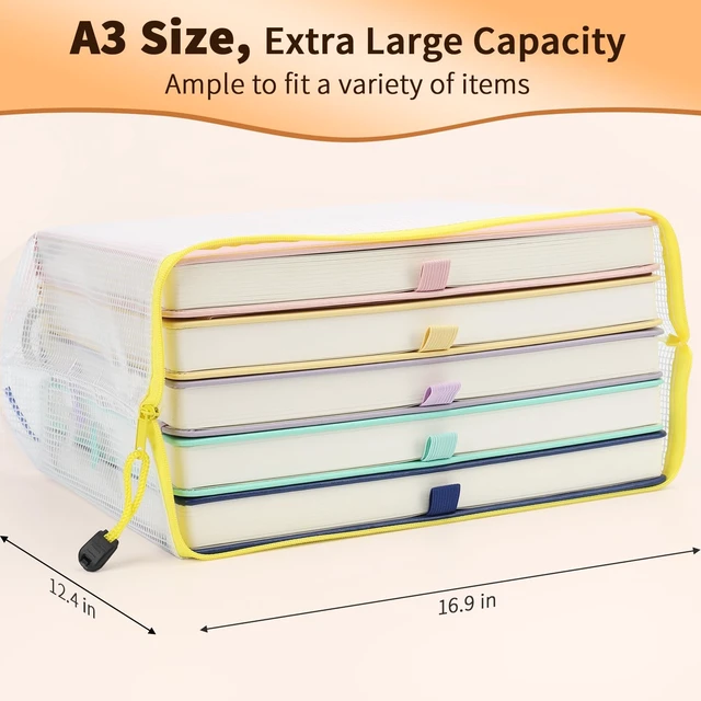 Alt view image 2 of 7 - A3 Mesh Zipper Pouch Bags, 18 Pack Large Organizer Bags, 6 Colors Large Capacity Storage, Fits Puzzles, Crafts, Documents and Supplies for Home, School and Office Organization