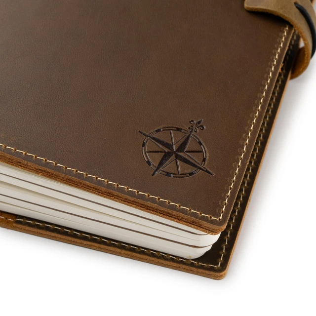 Alt view image 5 of 7 - A5 Refillable Journal Notebook with Pockets Genuine Brown Leather 6" x 8.5" (15 x 22cm) with 120 GSM Blank Inserts