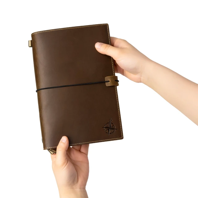 Alt view image 6 of 7 - A5 Refillable Journal Notebook with Pockets Genuine Brown Leather 6" x 8.5" (15 x 22cm) with 120 GSM Blank Inserts