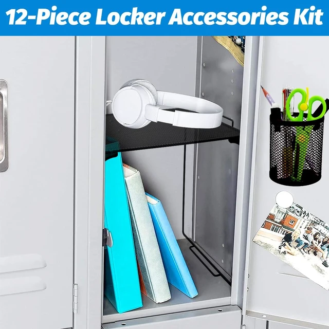 Alt view image 4 of 7 - Locker Organizer, Back to School Essentials Locker Accessories for Boys, Locker Set Include Locker Shelf, Locker Mirror, Whiteboard, Dry Erase Markers Holder and More (Black)