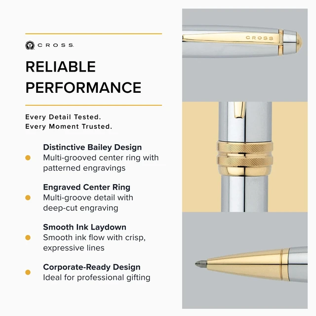 Alt view image 4 of 6 - Bailey Medalist Ballpoint Pen, Medium Point, Black Ink Ballpoint Pen, Refillable for Long-Lasting Use, Smooth Ink Flow, Comfortable Grip, Premium Gift Box, Medium Point Refill