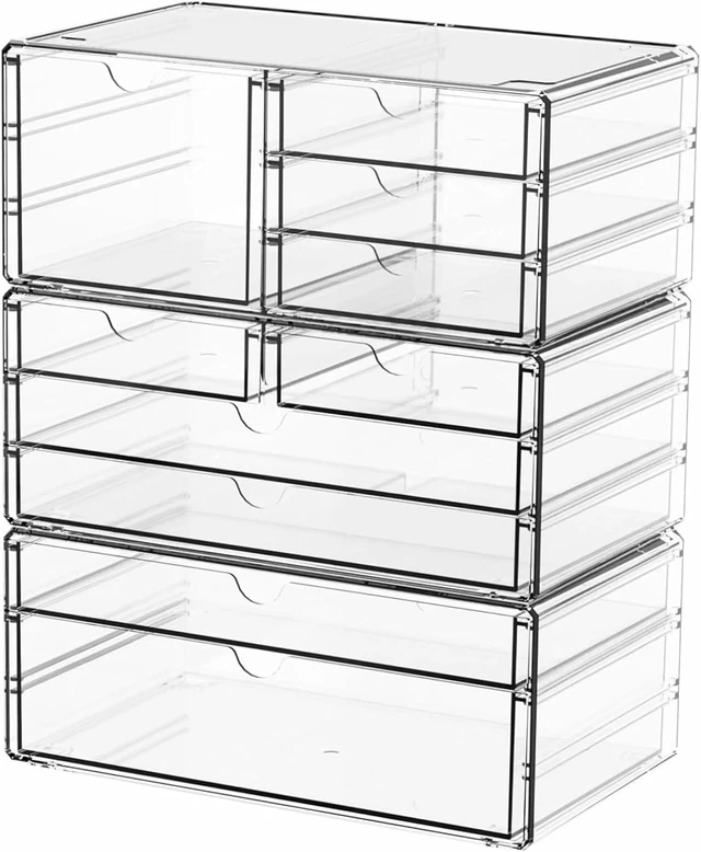 Main image of 3Pack Clear Drawer Organizers Stackable,Acrylic Storage Drawers With 10 Drawers,Multipurpose Office Supply Organizer and Makeup Organizer for Beauty,Craft,Pen,Medical,Stationary Desk Organizers