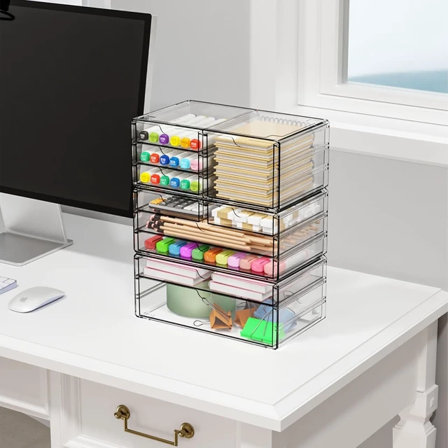 Alt view image 2 of 7 - 3Pack Clear Drawer Organizers Stackable,Acrylic Storage Drawers With 10 Drawers,Multipurpose Office Supply Organizer and Makeup Organizer for Beauty,Craft,Pen,Medical,Stationary Desk Organizers