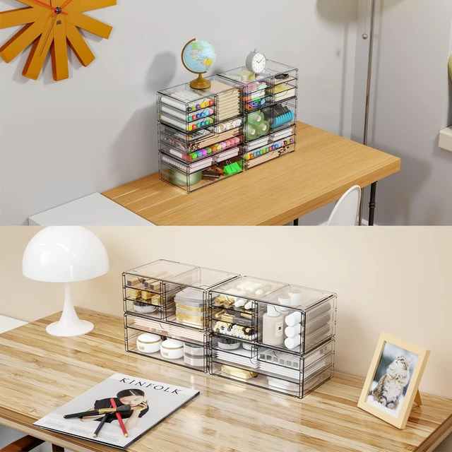 Alt view image 5 of 7 - 3Pack Clear Drawer Organizers Stackable,Acrylic Storage Drawers With 10 Drawers,Multipurpose Office Supply Organizer and Makeup Organizer for Beauty,Craft,Pen,Medical,Stationary Desk Organizers