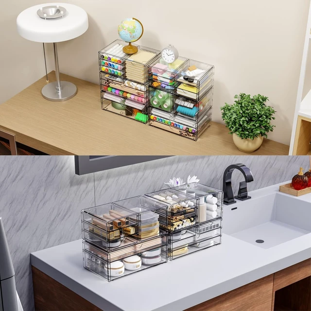 Alt view image 6 of 7 - 3Pack Clear Drawer Organizers Stackable,Acrylic Storage Drawers With 10 Drawers,Multipurpose Office Supply Organizer and Makeup Organizer for Beauty,Craft,Pen,Medical,Stationary Desk Organizers