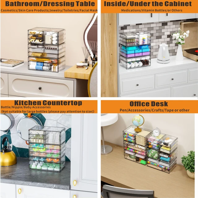 Alt view image 4 of 7 - 3Pack Clear Drawer Organizers Stackable,Acrylic Storage Drawers With 10 Drawers,Multipurpose Office Supply Organizer and Makeup Organizer for Beauty,Craft,Pen,Medical,Stationary Desk Organizers