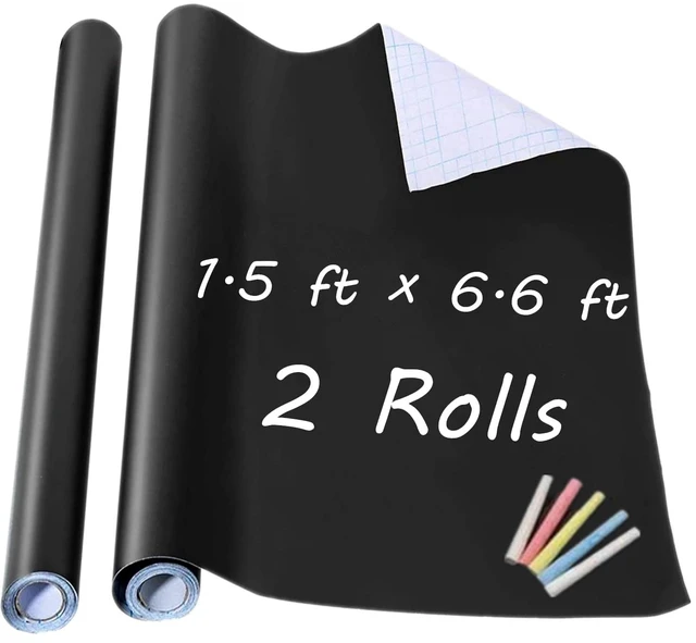 Main image of Chalkboard Wall Sticker 2 Rolls 18" x 79" Wallpaper Peel and Stick Chalk Board Contact Paper DIY Decal Adhesive Blackboard Removable Erasable Vinyl for Wall,Bonus 10 Chalks (2 Rolls 1.5ft.x6.6ft.)