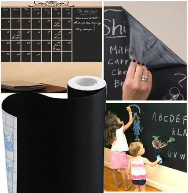 Alt view image 3 of 6 - Chalkboard Wall Sticker 2 Rolls 18" x 79" Wallpaper Peel and Stick Chalk Board Contact Paper DIY Decal Adhesive Blackboard Removable Erasable Vinyl for Wall,Bonus 10 Chalks (2 Rolls 1.5ft.x6.6ft.)
