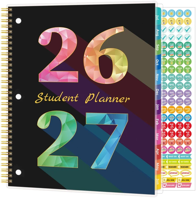Main image of student planner 2026-2027, Weekly Monthly Academic Year Planner Calendar, Jul 2026 - Jun 2027, 8.5" x 10.5", School Planner 2026-2027 with Practical Stickers, Flexible Cover, Pocket, Laminated Tabs