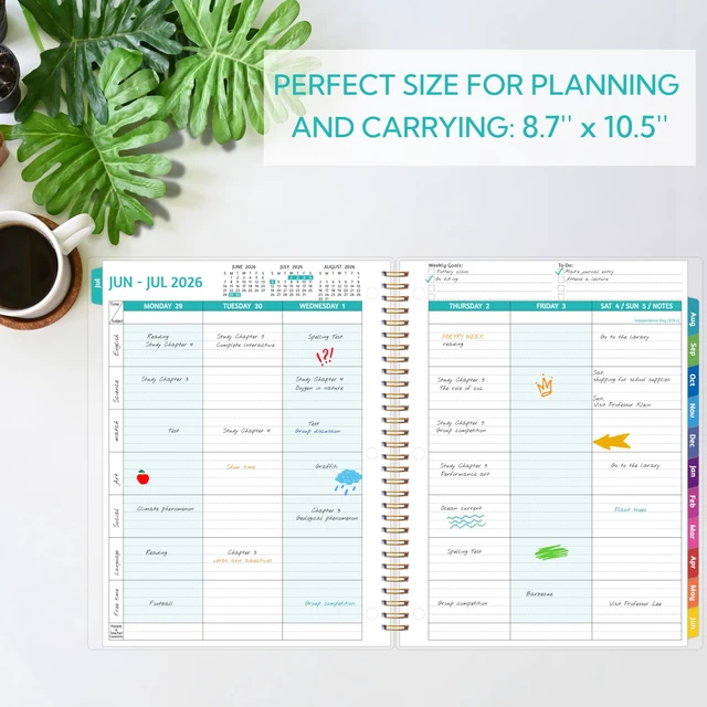 Alt view image 4 of 7 - student planner 2026-2027, Weekly Monthly Academic Year Planner Calendar, Jul 2026 - Jun 2027, 8.5" x 10.5", School Planner 2026-2027 with Practical Stickers, Flexible Cover, Pocket, Laminated Tabs