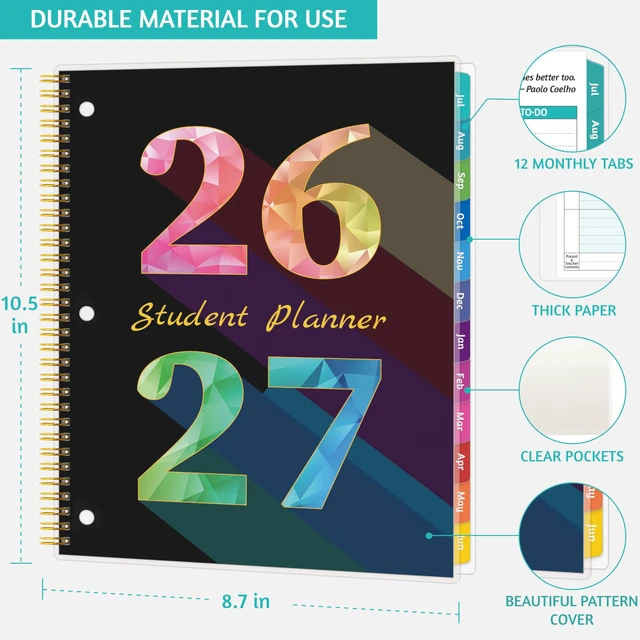 Alt view image 5 of 7 - student planner 2026-2027, Weekly Monthly Academic Year Planner Calendar, Jul 2026 - Jun 2027, 8.5" x 10.5", School Planner 2026-2027 with Practical Stickers, Flexible Cover, Pocket, Laminated Tabs