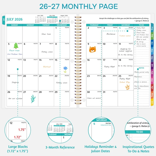 Alt view image 3 of 7 - student planner 2026-2027, Weekly Monthly Academic Year Planner Calendar, Jul 2026 - Jun 2027, 8.5" x 10.5", School Planner 2026-2027 with Practical Stickers, Flexible Cover, Pocket, Laminated Tabs