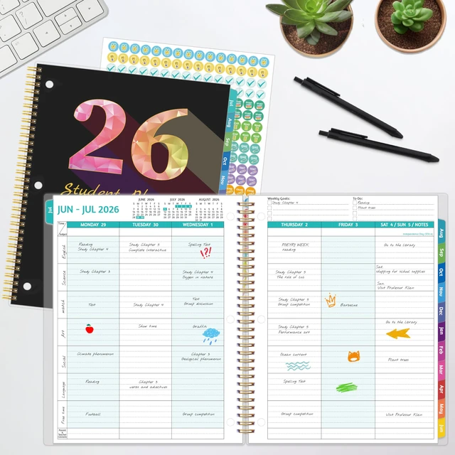 Alt view image 2 of 7 - student planner 2026-2027, Weekly Monthly Academic Year Planner Calendar, Jul 2026 - Jun 2027, 8.5" x 10.5", School Planner 2026-2027 with Practical Stickers, Flexible Cover, Pocket, Laminated Tabs