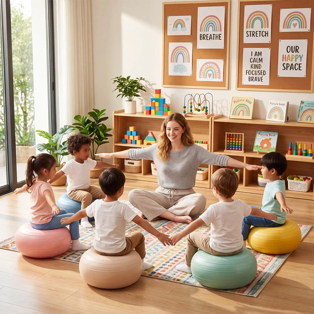 Alt view image 5 of 7 - 6 Pcs Flexible Seating for Classroom Elementary, Hippie Boho Color 20 Inch Large Yoga Ball Chairs, Inflated Wobble Chair for Sensory, Donut Ball Seats with Inflator for Classroom Office School