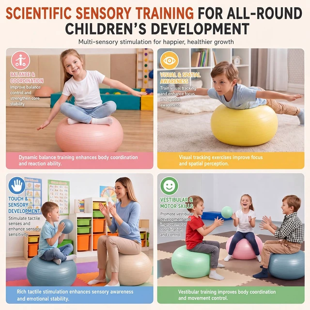 Alt view image 4 of 7 - 6 Pcs Flexible Seating for Classroom Elementary, Hippie Boho Color 20 Inch Large Yoga Ball Chairs, Inflated Wobble Chair for Sensory, Donut Ball Seats with Inflator for Classroom Office School