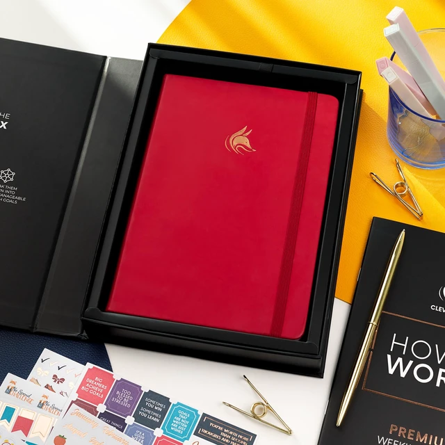 Alt view image 7 of 7 - Planner Premium, Undated Weekly & Monthly Planner, Red Advanced planner with gift box & stickers, daily day organizer for women, men & entrepreneurs, A5 eco leather hard cover