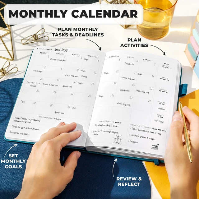 Alt view image 4 of 7 - Planner Premium, Undated Weekly & Monthly Planner, Teal Advanced planner with gift box & stickers, daily day organizer for women, men & entrepreneurs, A5 eco leather hard cover