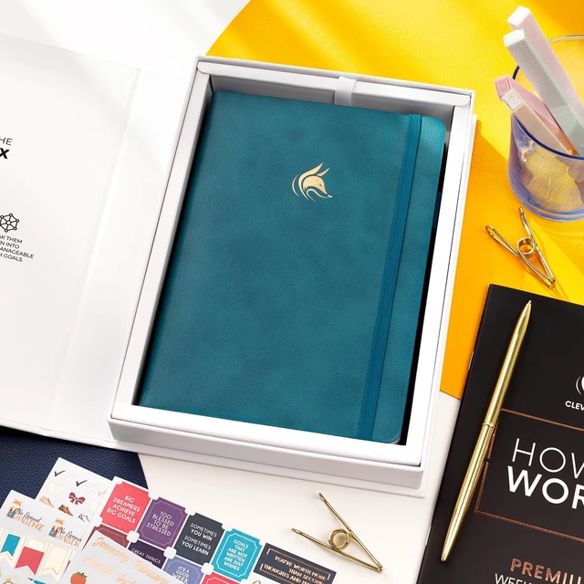 Alt view image 7 of 7 - Planner Premium, Undated Weekly & Monthly Planner, Teal Advanced planner with gift box & stickers, daily day organizer for women, men & entrepreneurs, A5 eco leather hard cover