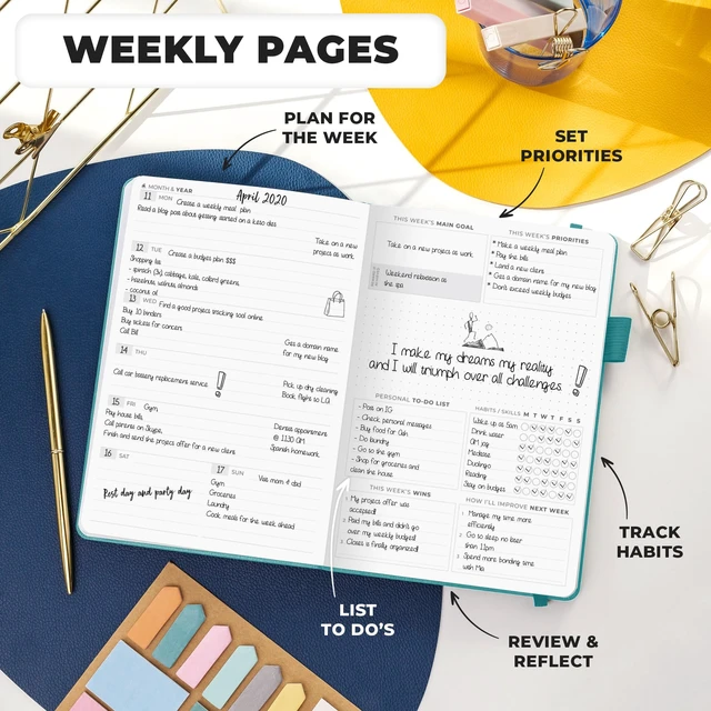 Alt view image 3 of 7 - Planner Premium, Undated Weekly & Monthly Planner, Aquamarine Advanced planner with gift box & stickers, daily day organizer for women, men & entrepreneurs, A5 eco leather hard cover