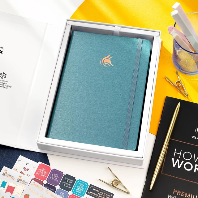 Alt view image 7 of 7 - Planner Premium, Undated Weekly & Monthly Planner, Aquamarine Advanced planner with gift box & stickers, daily day organizer for women, men & entrepreneurs, A5 eco leather hard cover