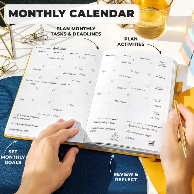 Alt view image 4 of 7 - Planner Premium, Undated Weekly & Monthly Planner, Amber Yellow Advanced planner with gift box & stickers, daily day organizer for women, men & entrepreneurs, A5 eco leather hard cover