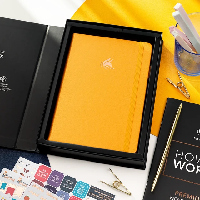 Alt view image 7 of 7 - Planner Premium, Undated Weekly & Monthly Planner, Amber Yellow Advanced planner with gift box & stickers, daily day organizer for women, men & entrepreneurs, A5 eco leather hard cover