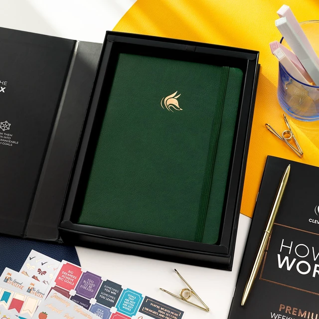 Alt view image 7 of 7 - Planner Premium, Undated Weekly & Monthly Planner, Forest Green Advanced planner with gift box & stickers, daily day organizer for women, men & entrepreneurs, A5 eco leather hard cover