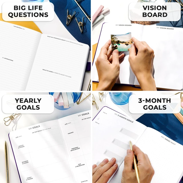 Alt view image 6 of 7 - Planner Premium, Undated Weekly & Monthly Planner, Purple Advanced planner with gift box & stickers, daily day organizer for women, men & entrepreneurs, A5 eco leather hard cover
